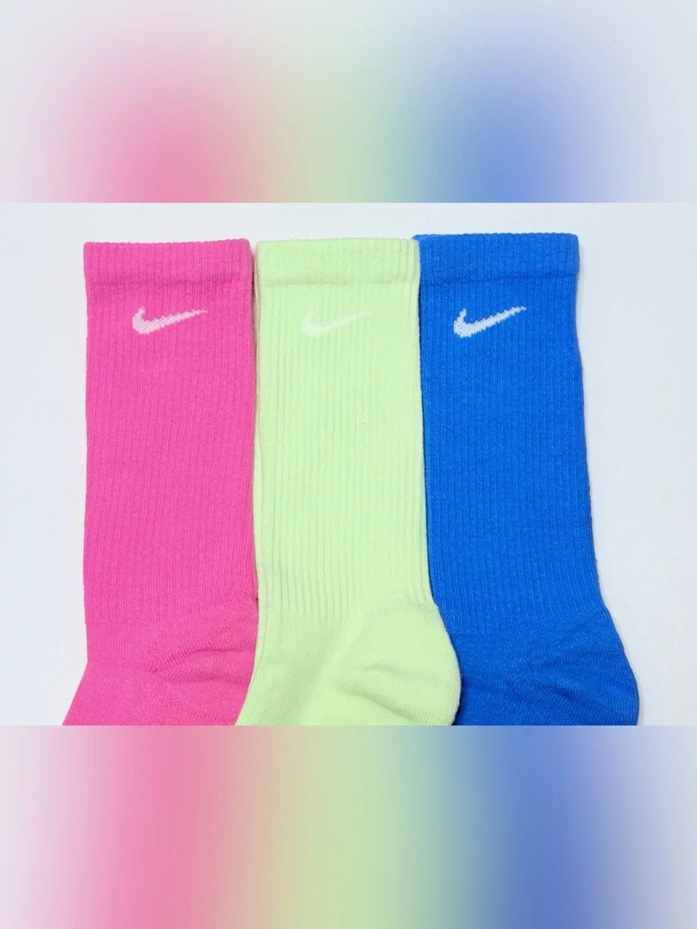 Nike 3-Pack Crew Socks - Pink, Lime, Blue
